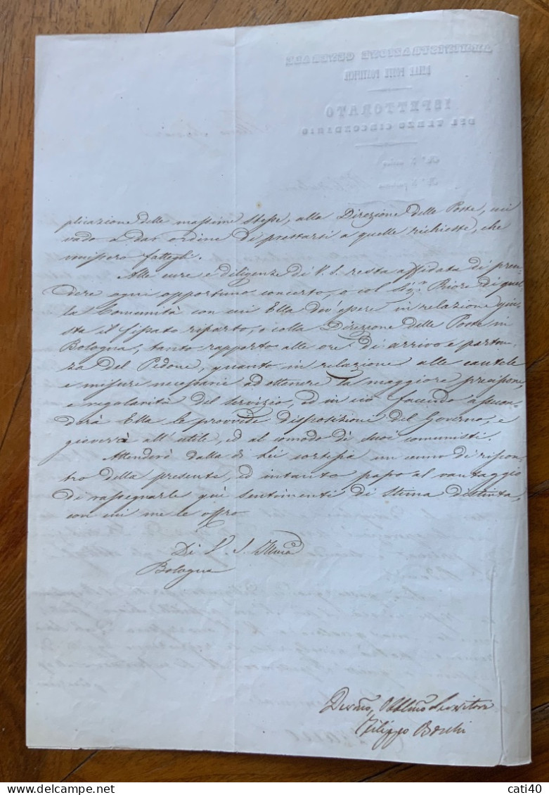 POSTE PONTIFICIE AMMINISTRAZIONE GENERALE - MIGLIORAMENTI SERVIZIO  CORRISPONDENZE..BOLOGNA PER OZZANO IL 13/giugno 1846 - Historical Documents