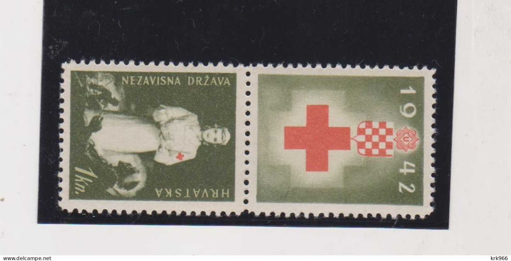 CROATIA WW II , 1942,1 Kn Red Cross  Charity Stamp + Label MNH - Kroatië