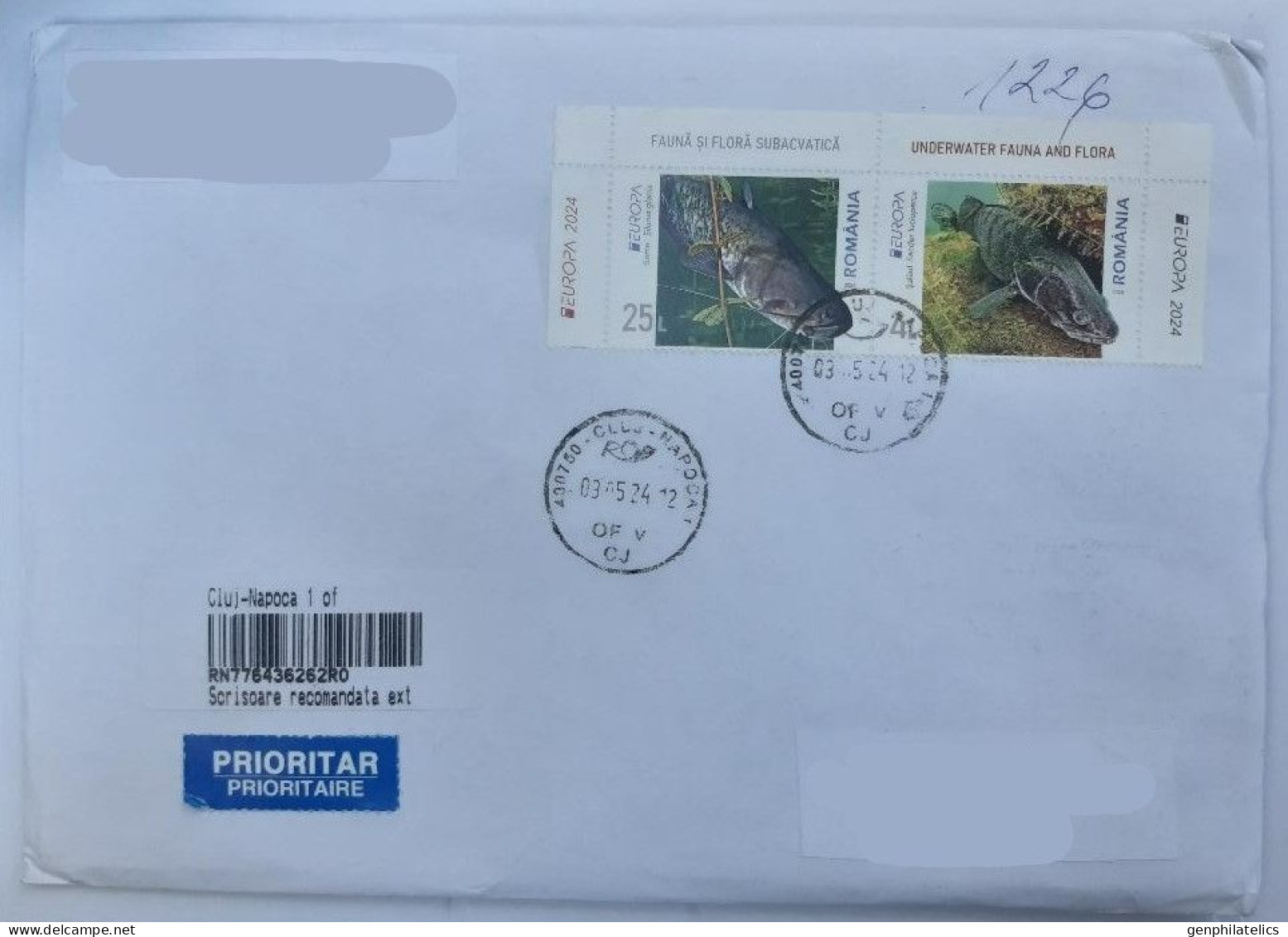 ROMANIA To Bulgaria 2024 Europa CEPT. Underwater Fauna & Flora - Travelled Cover - Unused Stamps