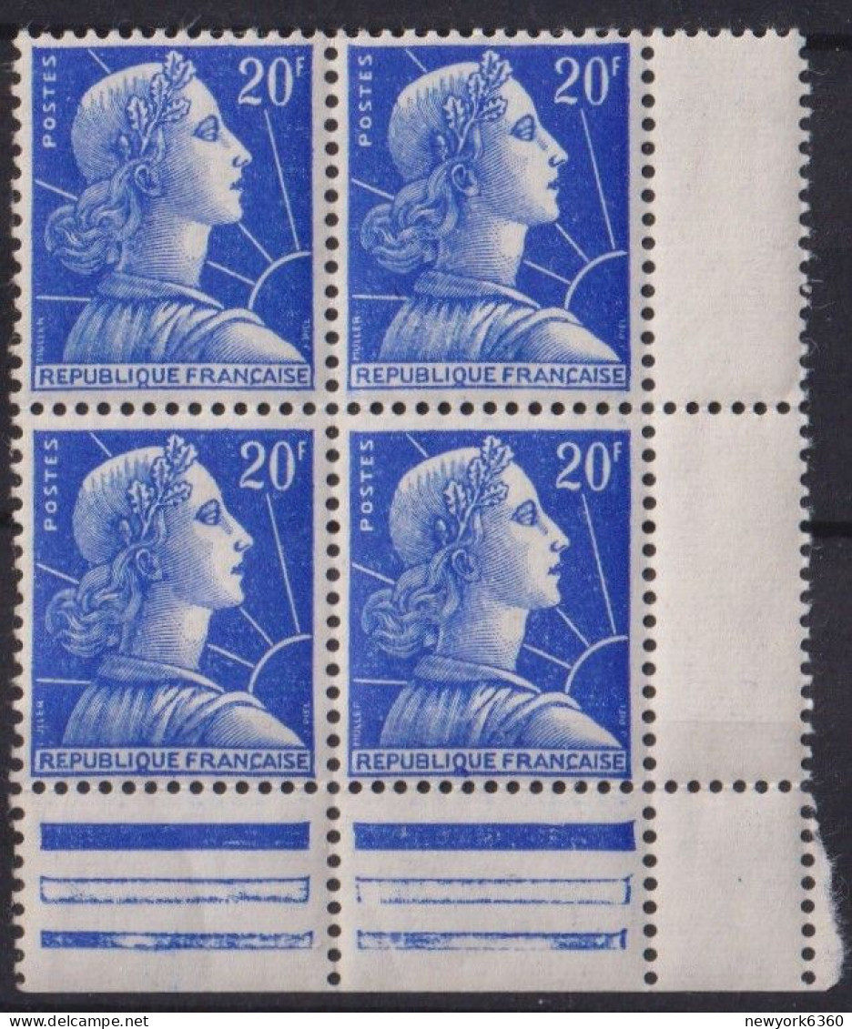 1955 FRANCE N** 1011B  MNH Bloc De 4 - Unused Stamps