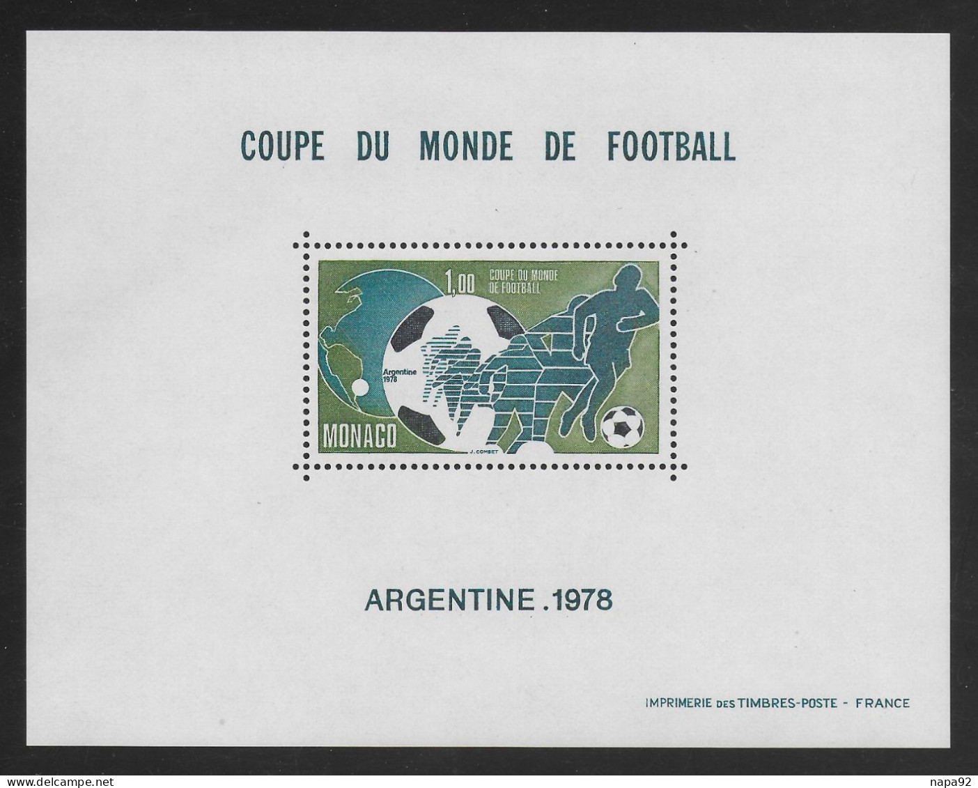 MONACO 1978 - BLOC SPECIAL N) 10** - FOOTBALL - ARGENTINE - MNH - Blocks & Sheetlets