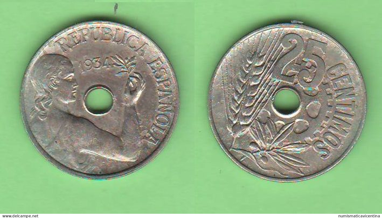 Spain Spagna 25 Centimos 1934 Nickel Typological Coin  K 751 - 25 Centiemos