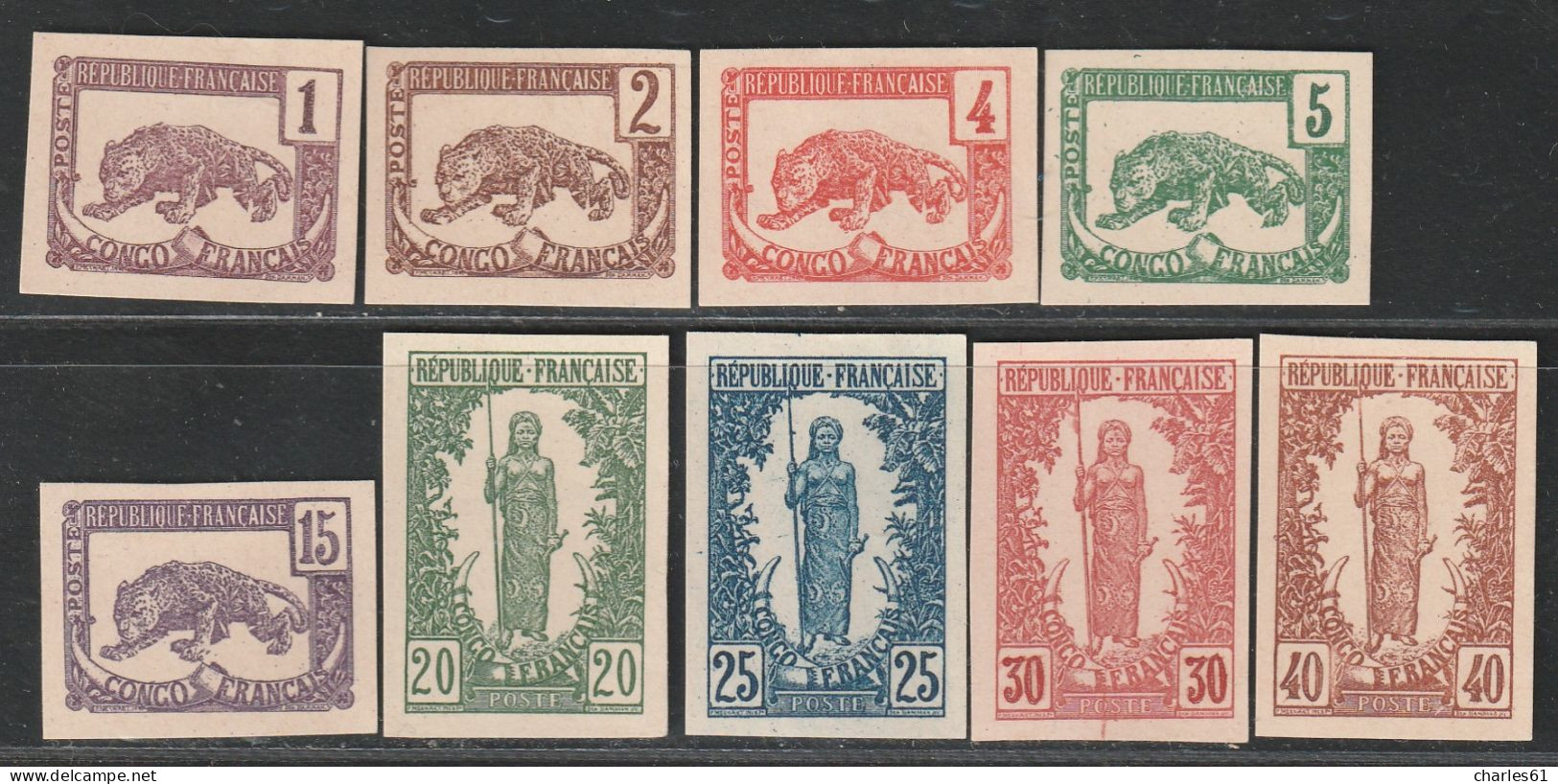 CONGO - ESSAI NON DENTELE SANS FOND - 9 Timbres Sur Papier Carton - - Unused Stamps