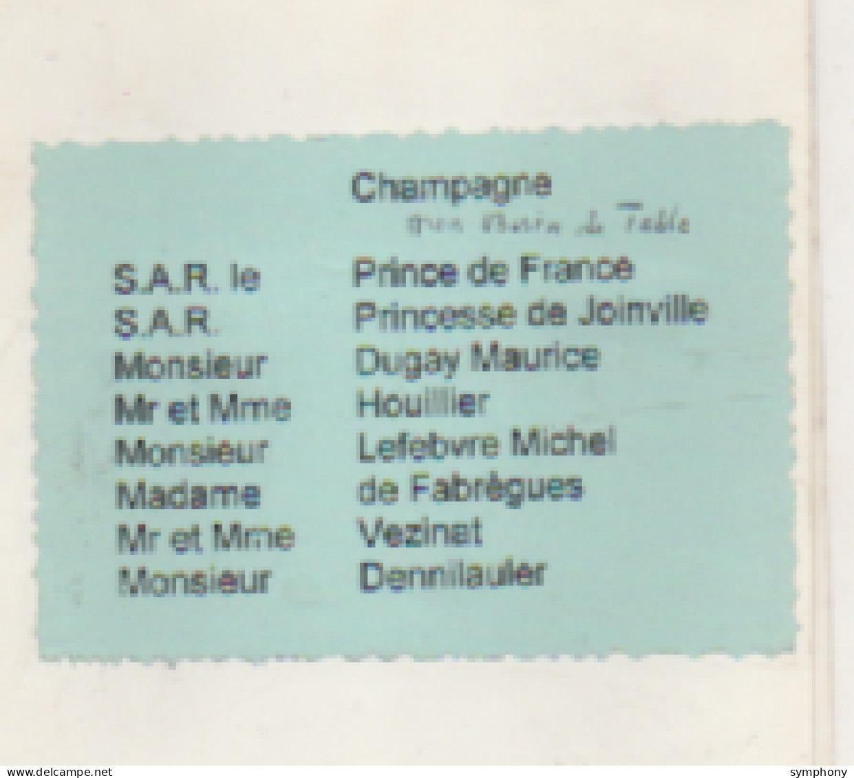 Carte Des Invités - Coteaux De L'Europe - Dessin De Gauthié - Prince France - Princesse De Joinville .... - Other & Unclassified