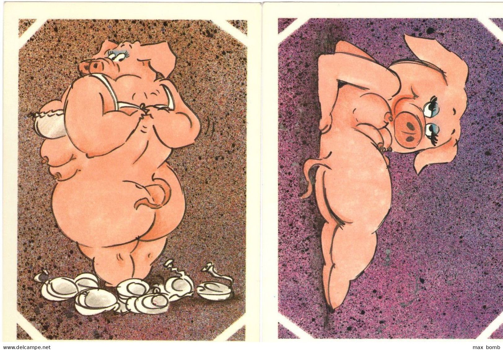 SEXY PIG - 2 CARTOLINE V186 - Animaux Habillés