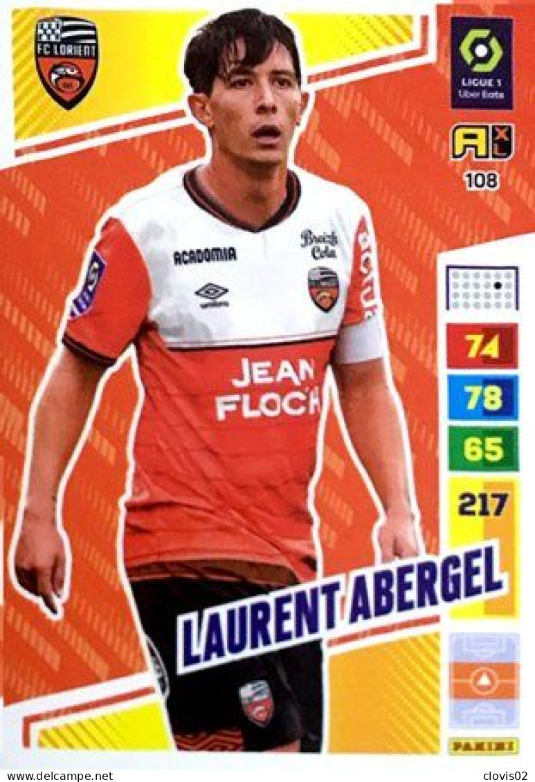 108 Laurent Abergel - FC Lorient - Carte Panini Adrenalyn XL 2023-2024 Ligue 1 - Trading-Karten