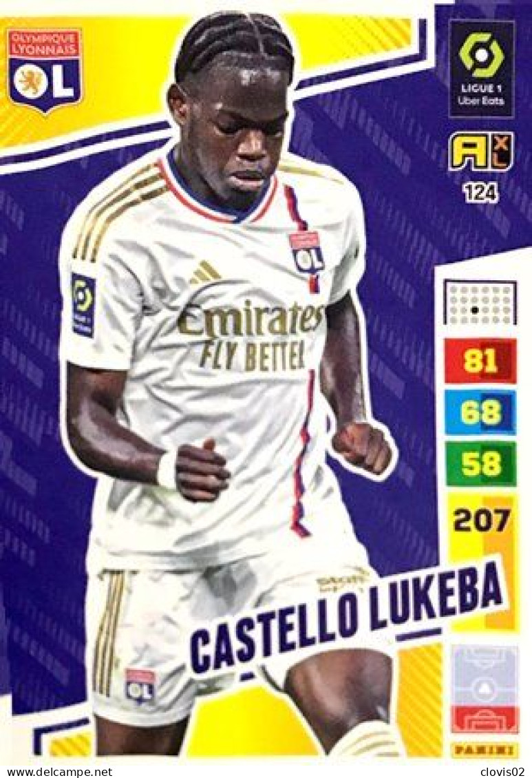 124 Castello Lukeba - Olympique Lyonnais - Carte Panini Adrenalyn XL 2023-2024 Ligue 1 - Trading Cards