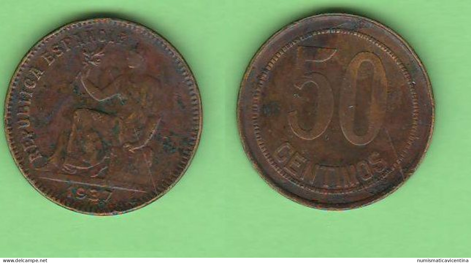 Spain Spagna 50 Centimos 1937 Copper Typological Coin NO Star K 754.1 - 50 Centiemos