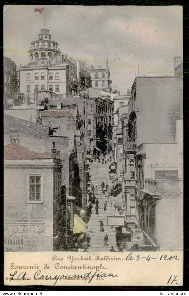CONSTANTINOPLE -Souvenir De Constantinople.-Rue Youksek Kaldırım.( Ed. Max Fruchtermann Nº 393) Carte Postale - Turquie