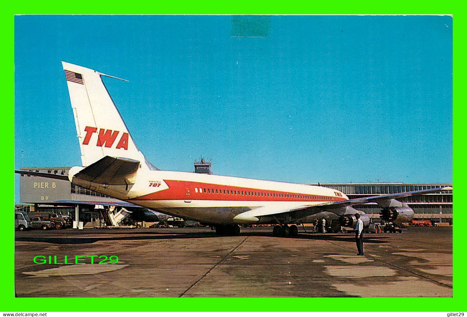 AVIONS - PHILADELPHIA, PA , AIRPORT- TWA BOEING 707 JET - TRAVEL IN 1964 - PLASTICHROME - - 1946-....: Ere Moderne