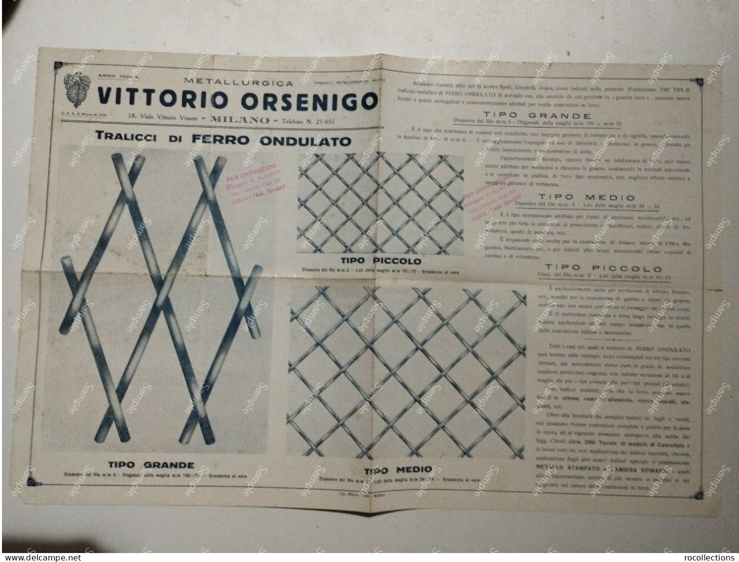 Italia Pubblicitario IMETALLURGICA VITTORIO ORSENIGO Milano. Armadi In Ferro - Advertising