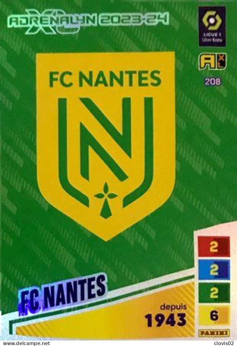 208 Écusson - FC Nantes - Carte Panini Adrenalyn XL 2023-2024 Ligue 1 - Tarjetas