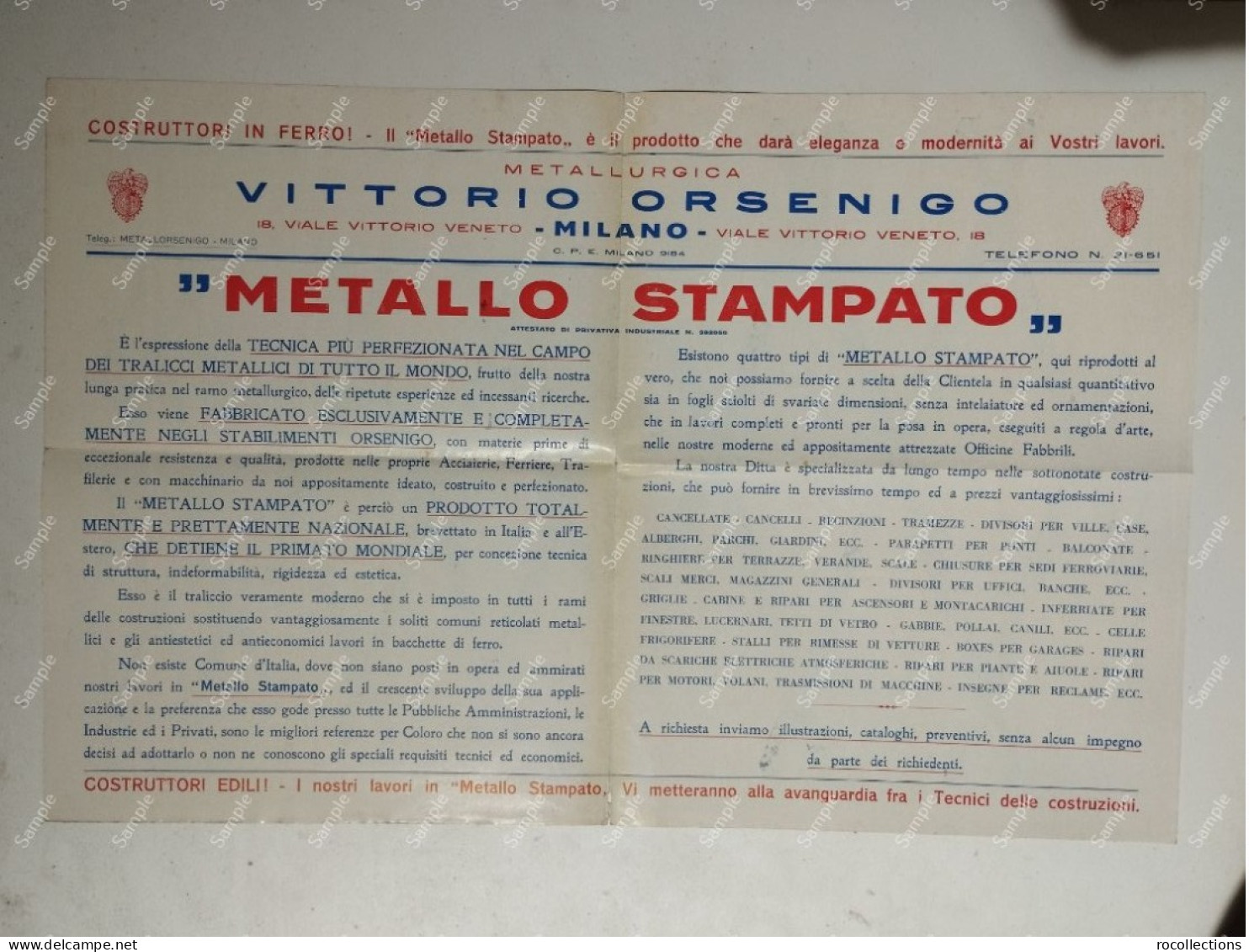 Italia Pubblicitario IMETALLURGICA VITTORIO ORSENIGO Milano. Armadi In Ferro - Advertising