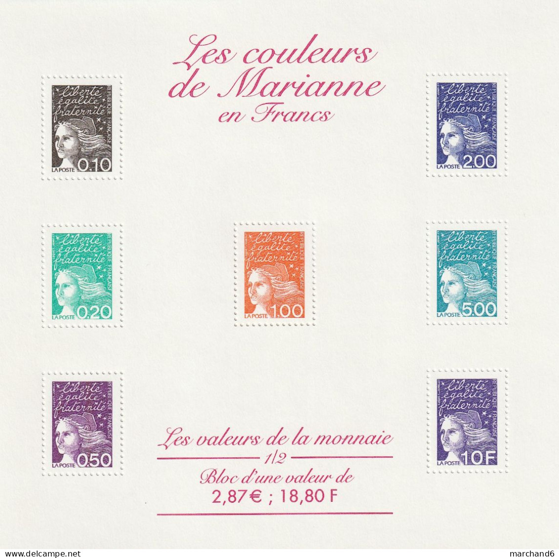 France 2001 Les Couleurs De Marianne En Francs Bloc Feuillet N°41/42 Neuf** - Neufs