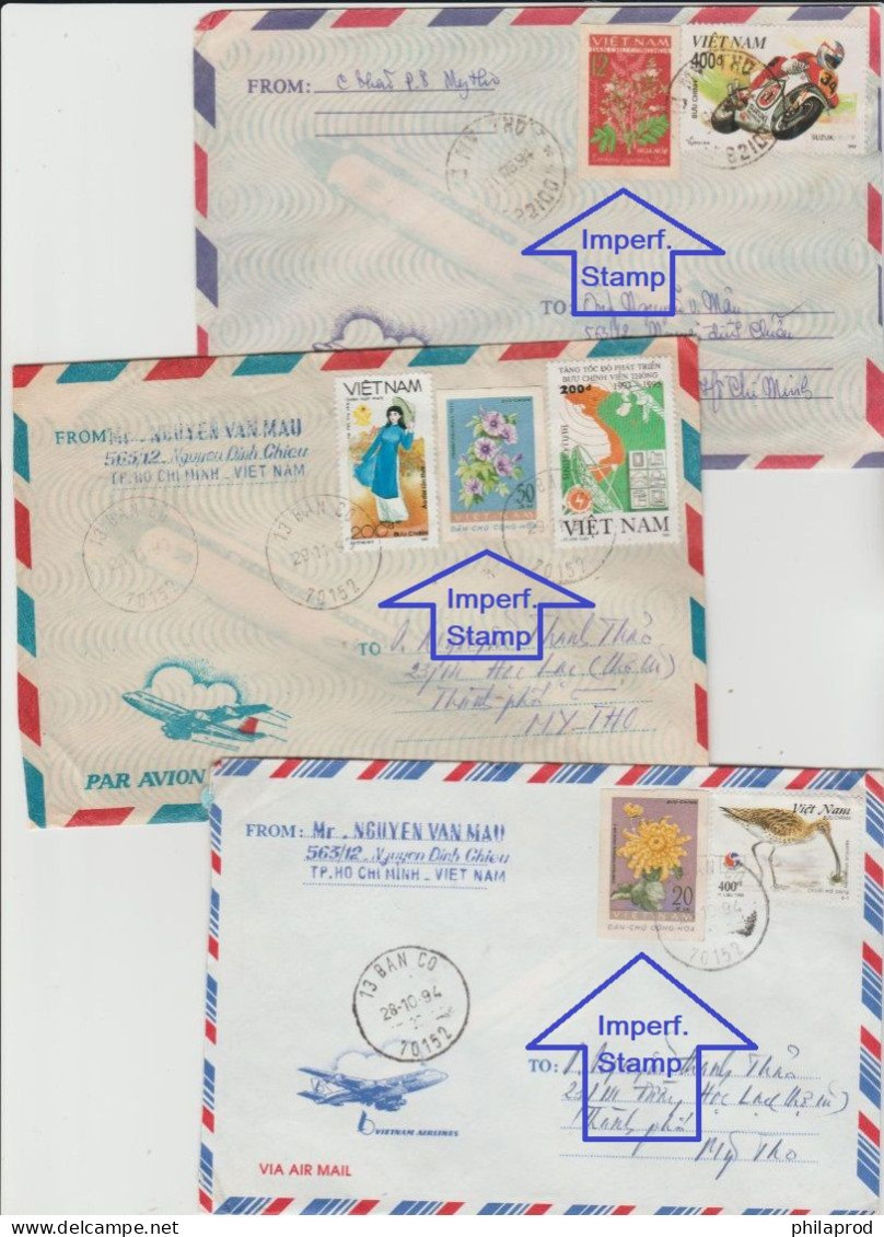 VIETNAM   LOT  6 IMPERF. STAMPS ON 6 COVERS  LOCAL SENT  1993-94  RARE   See 4 Scans - Viêt-Nam