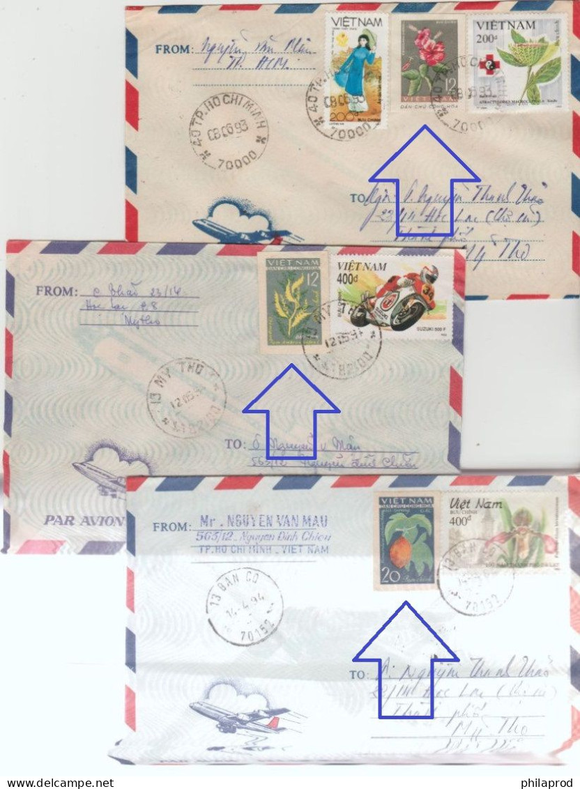 VIETNAM   LOT  6 IMPERF. STAMPS ON 6 COVERS  LOCAL SENT  1993-94  RARE   See 4 Scans - Viêt-Nam