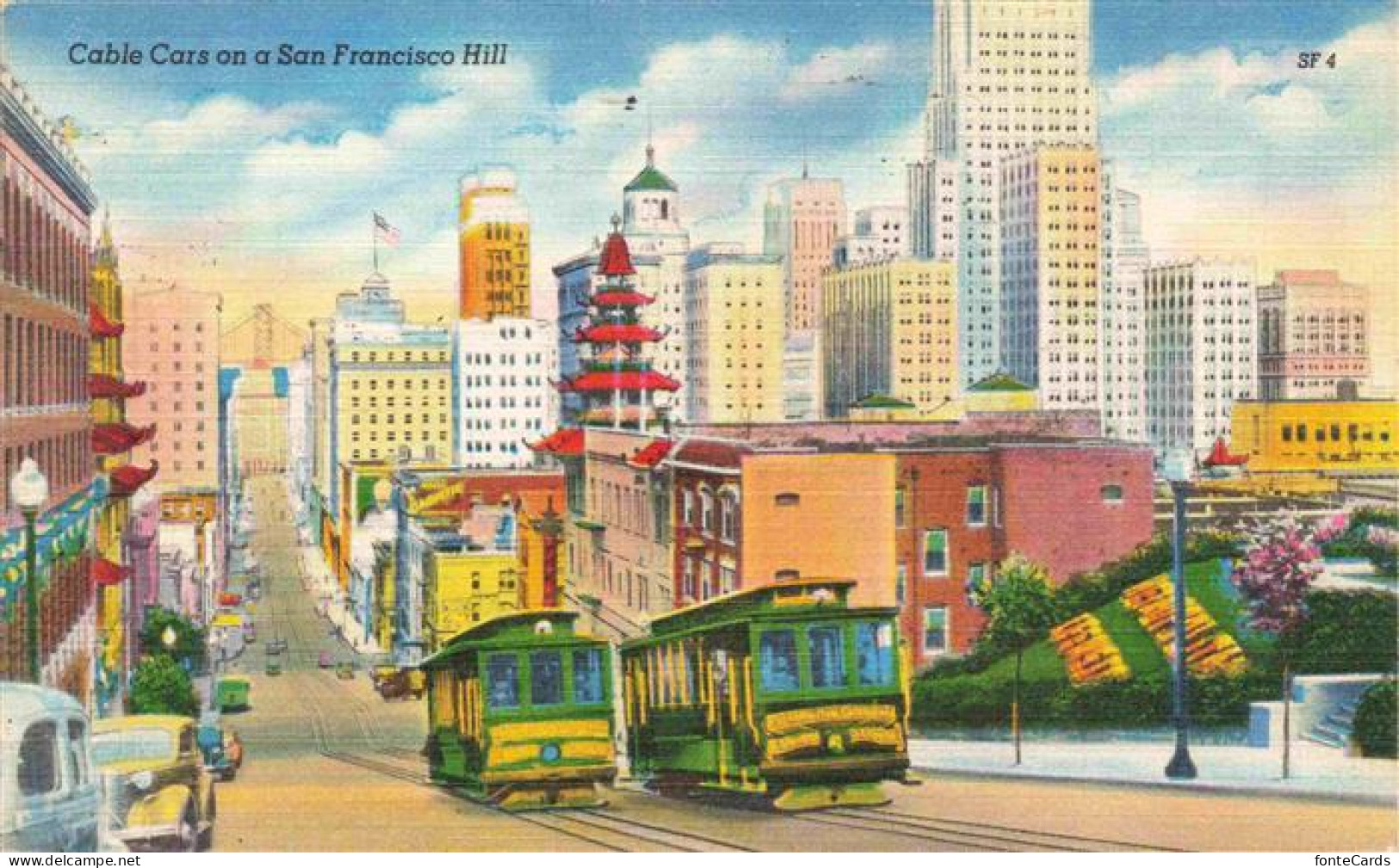 73976404 SAN_FRANCISCO_California_USA Cable Cars On A San Francisco Hill Illustr - Autres & Non Classés