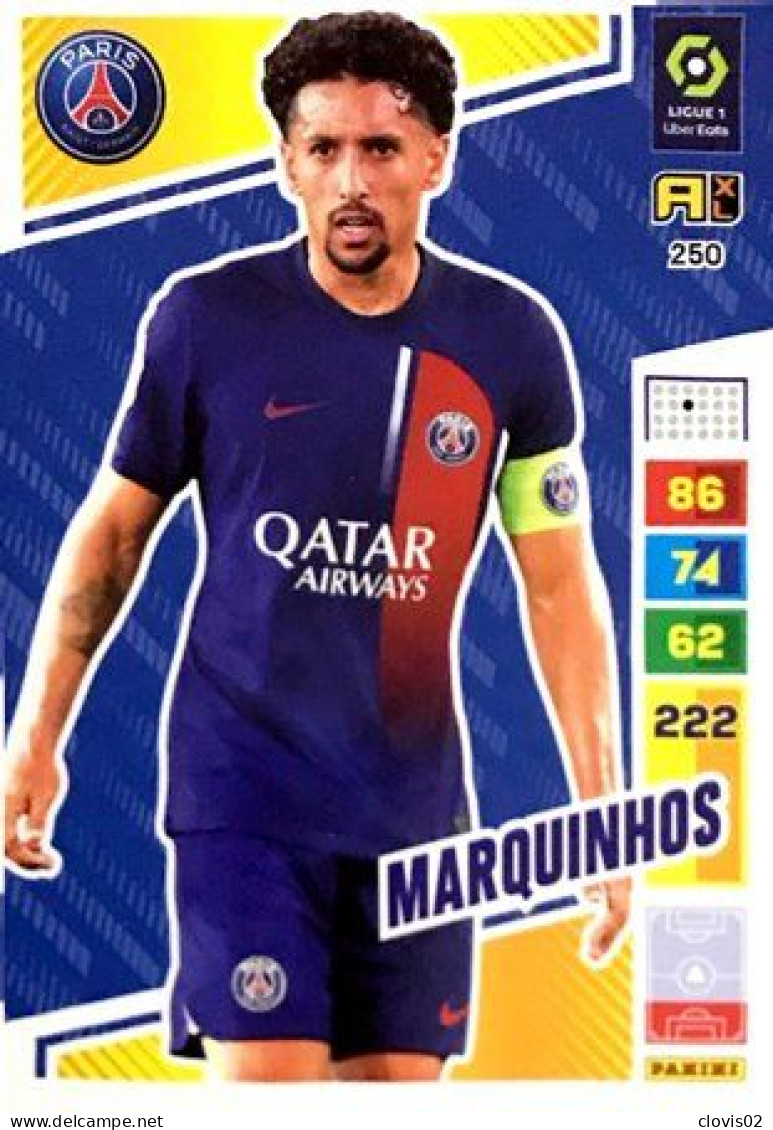 250 Marquinhos - Paris Saint-Germain - Carte Panini Adrenalyn XL 2023-2024 Ligue 1 - Tarjetas