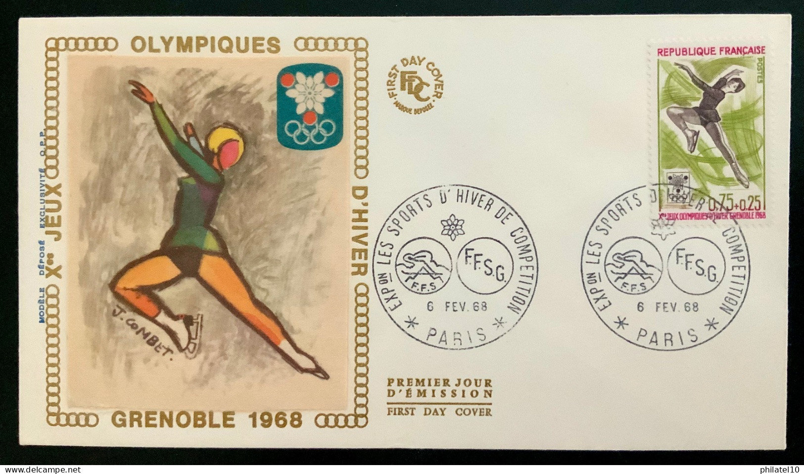 ENVELOPPE 1er JOUR JEUX OLYMPIQUES D’HIVER DE GRENOBLE - PATINAGEMSUR GLACE - 1960-1969