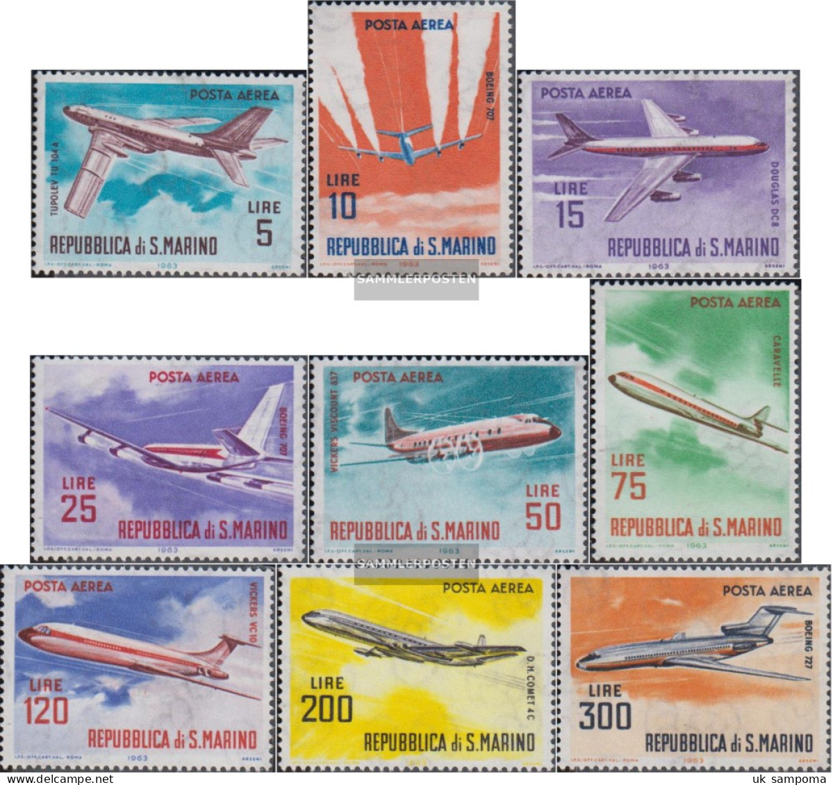 San Marino 792-800 (complete Issue) Unmounted Mint / Never Hinged 1963 Modern Aircraft - Unused Stamps