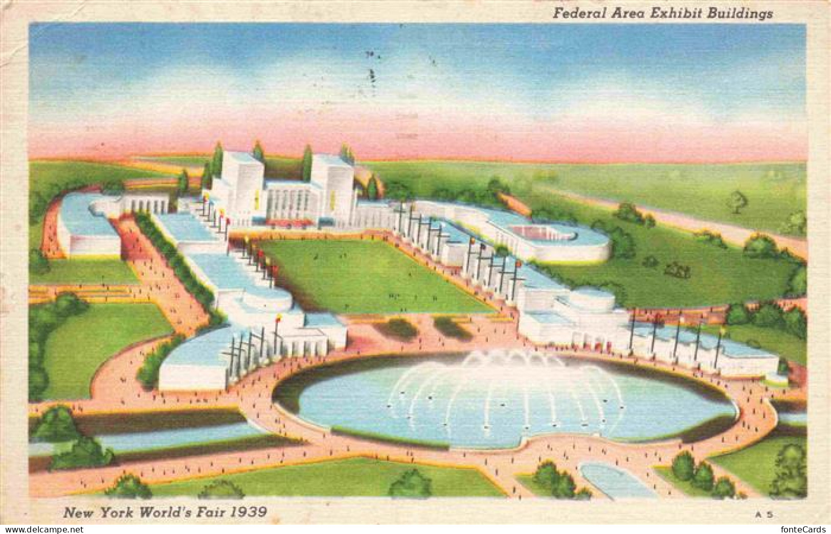 73976373 NEW_YORK_City_USA World's Fair Federal Area Exhibit Buildings Illustrat - Other & Unclassified