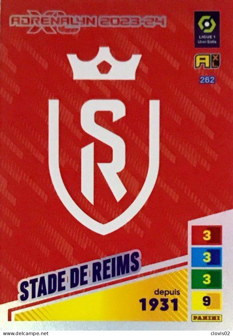262 Écusson - Stade De Reims - Carte Panini Adrenalyn XL 2023-2024 Ligue 1 - Tarjetas