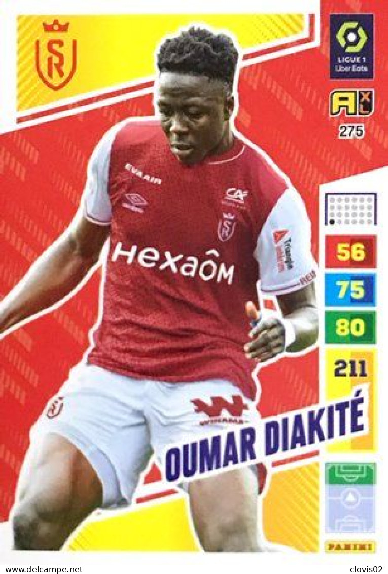 275 Oumar Diakité - Stade De Reims  - Carte Panini Adrenalyn XL 2023-2024 Ligue 1 - Tarjetas