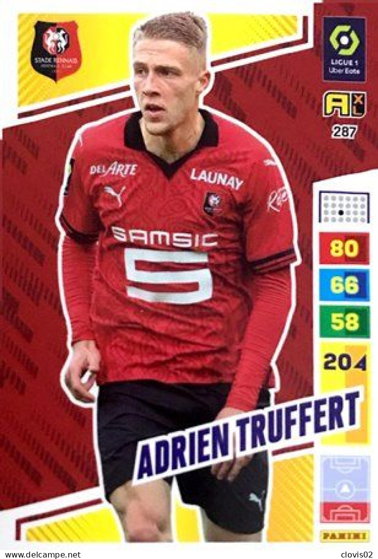 287 Adrien Truffert - Stade Rennais  - Carte Panini Adrenalyn XL 2023-2024 Ligue 1 - Tarjetas