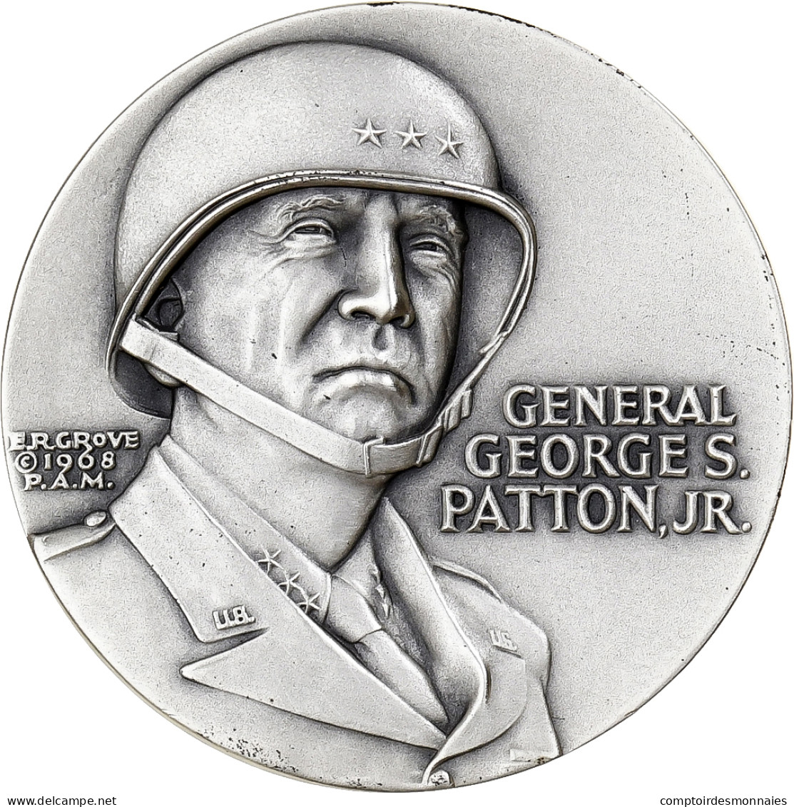 États-Unis, Médaille, Patton, Invasion Of Sicily, 1968, Argent, Edwart Grove - Autres & Non Classés