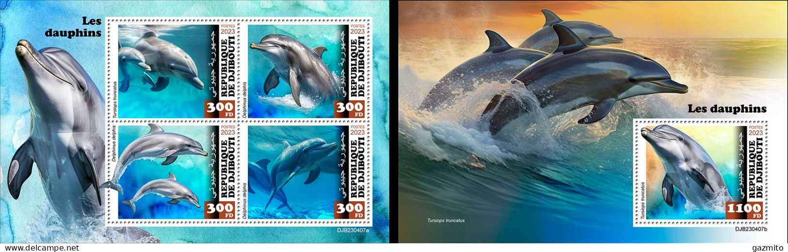 Djibouti 2023, Animals, Dolphins, 4val In BF +BF - Djibouti (1977-...)