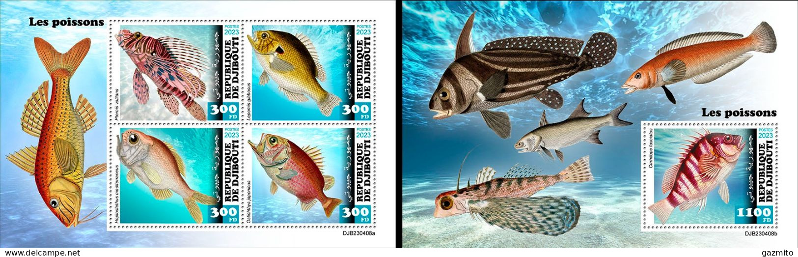 Djibouti 2023, Animals, Fishes, 4val In BF +BF - Djibouti (1977-...)