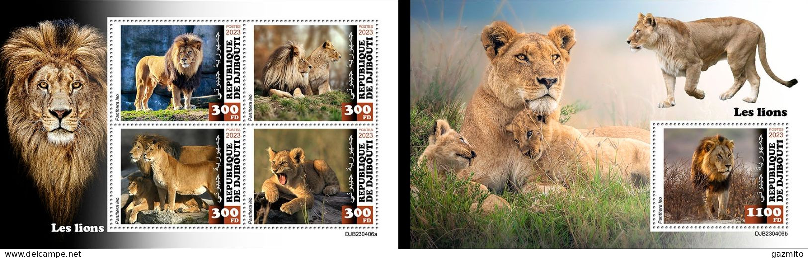 Djibouti 2023, Animals, Lions, 4val In BF +BF - Djibouti (1977-...)