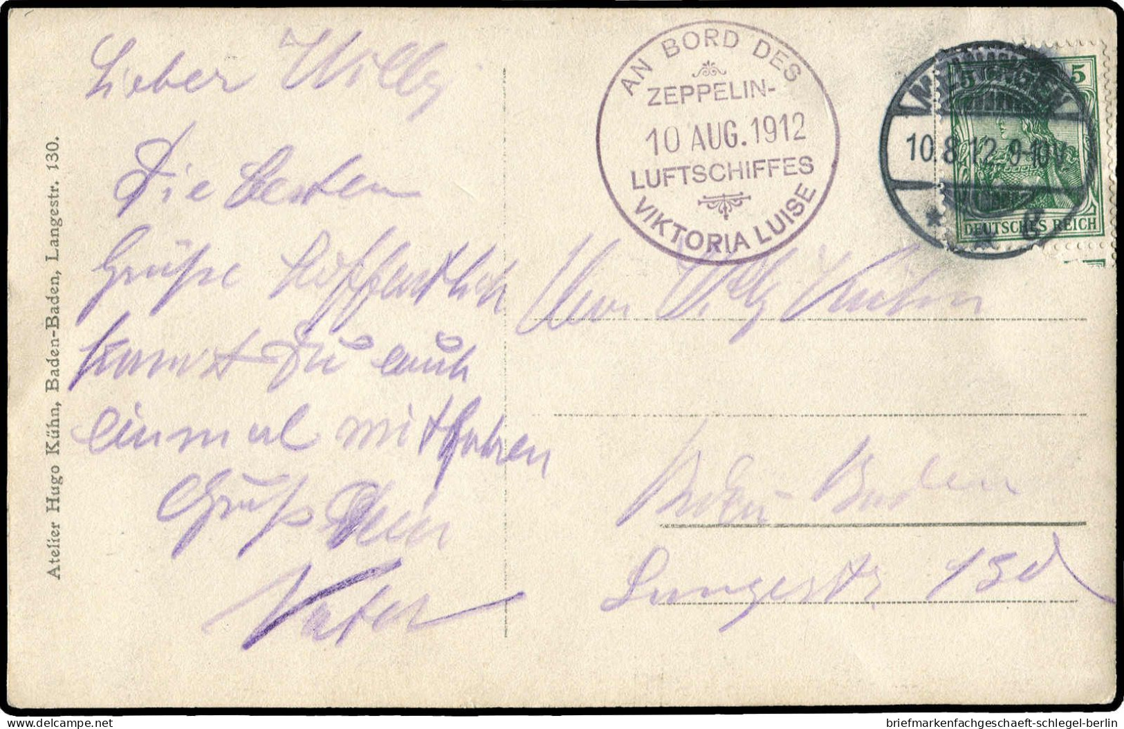 Zeppelin, Zeppelin Postkarten, Viktoria Luise, 1912, Brief - Zeppeline