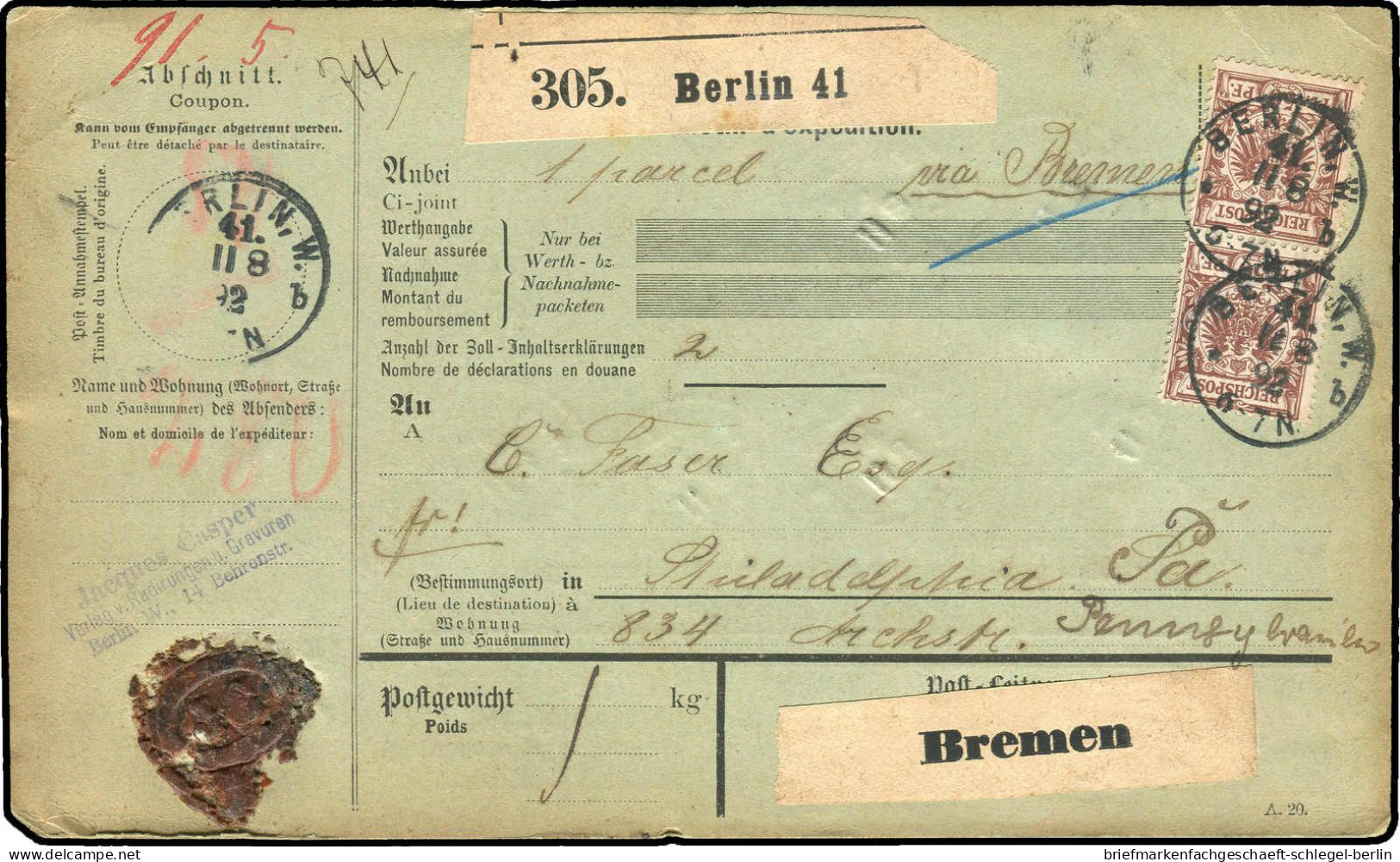 Deutsches Reich, 1892, 47,48,50 (6), Brief - Autres & Non Classés