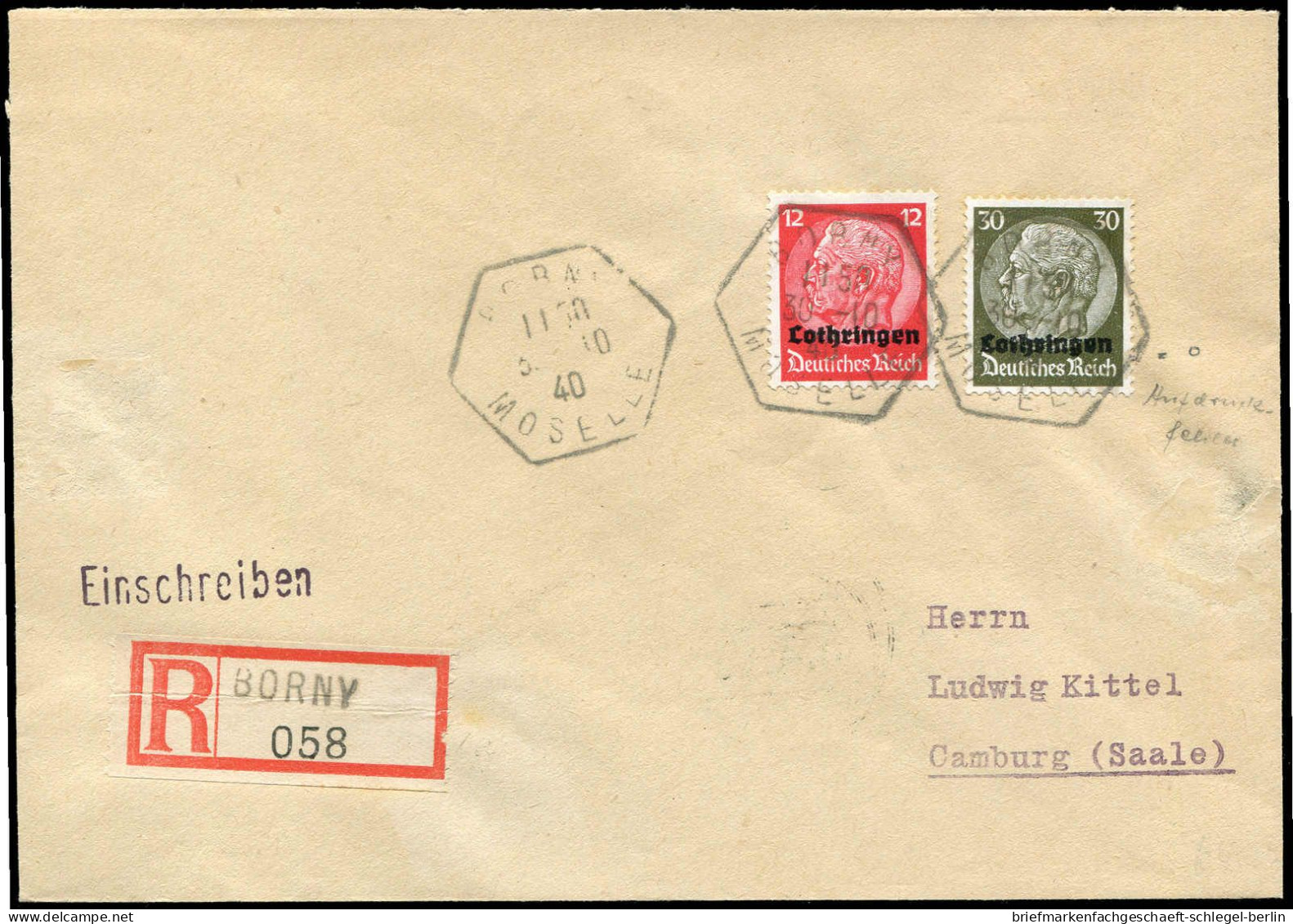 Deutsche Besetz.II.WK Lothringen, 1940, Brief - Occupation 1938-45