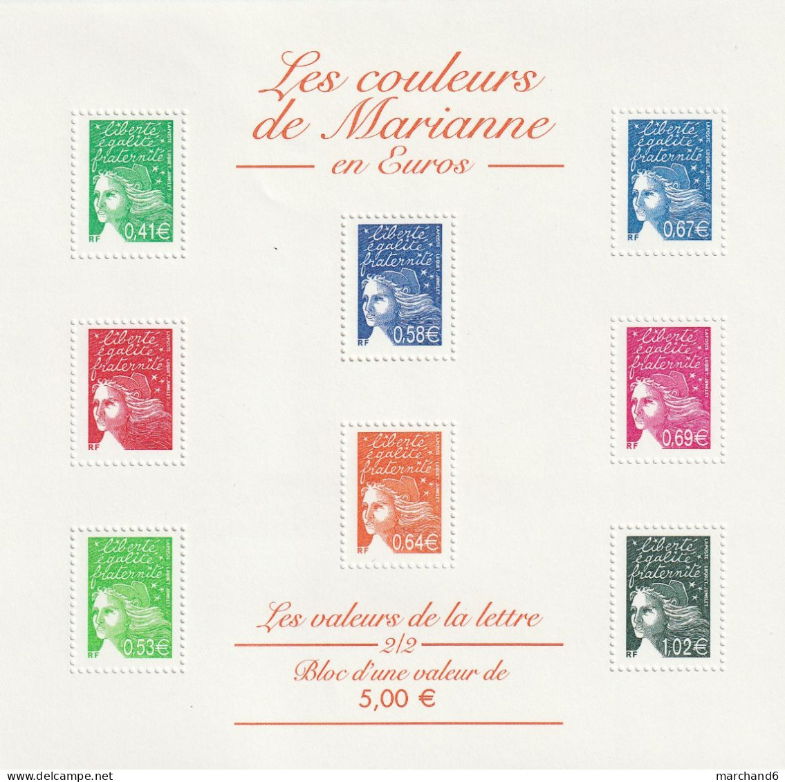 France 2002 Les Couleurs De Marianne En Euros Bloc Feuillet N°44/45 Neuf** - Ungebraucht