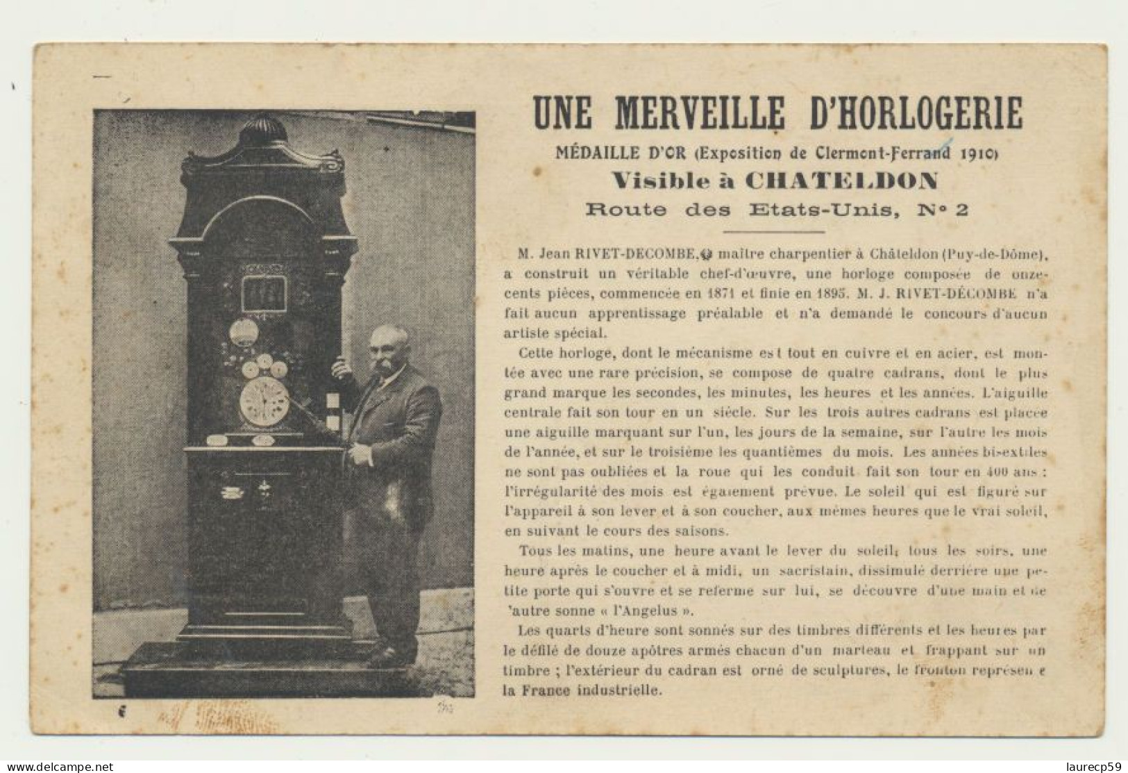 CHATELDON - Une Merveille D'horlogerie - Médaille D'or Exposition Clermont Ferrand 1910 - Chateldon