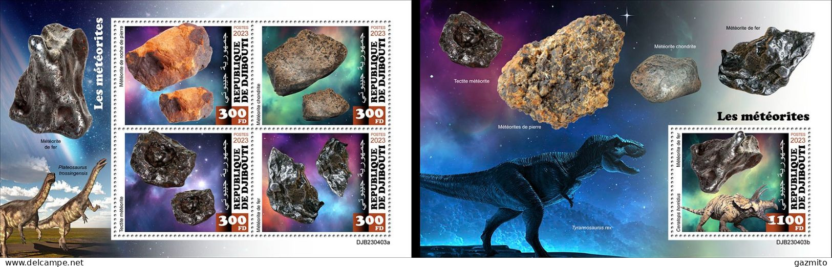 Djibouti 2023, Meteors And Dinosaurs, 4val In BF +BF - Dschibuti (1977-...)