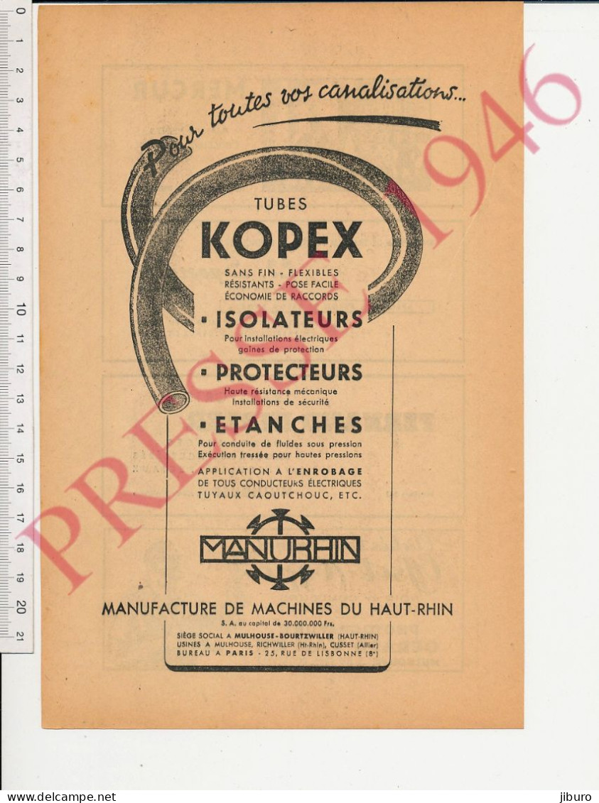 2 Vues Publicité 1946 Tubes Kopex Manurhin Mulhouse Bourtzwiller Richwiller Cusset Mercur Spoerndlé Hirler Gérard Van Ee - Unclassified