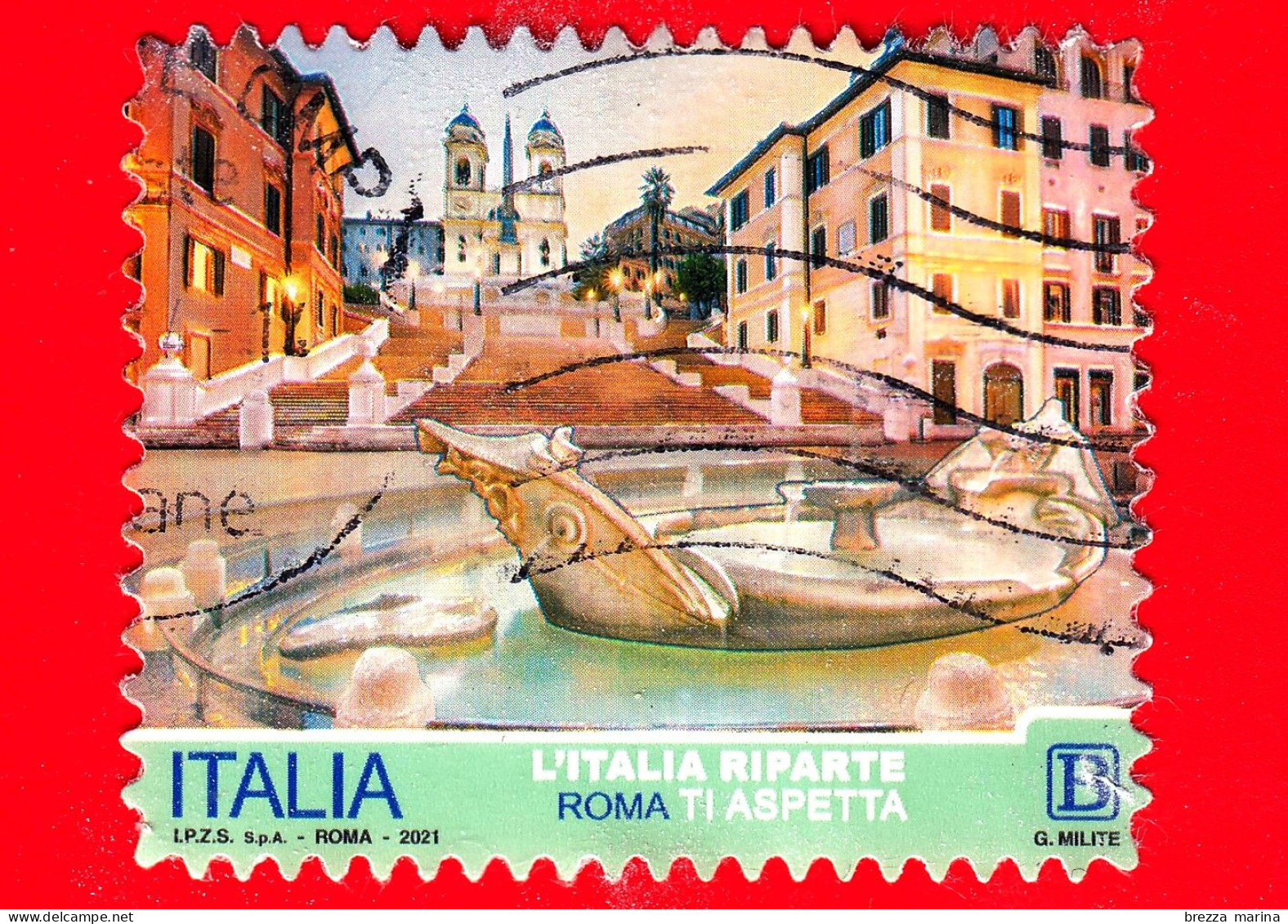 ITALIA - Usato - 2021 - Turismo - L’Italia Riparte – Roma – Piazza Di Spagna, Fontana Barcaccia, Trinità Monti - 2021-...: Gebraucht