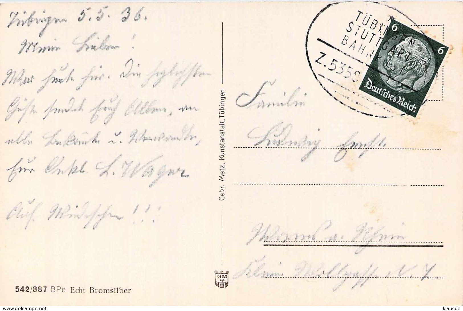 Tübingen - Unikliniken-Mehrbild Gel.1936 Bahnpoststempel - Tuebingen
