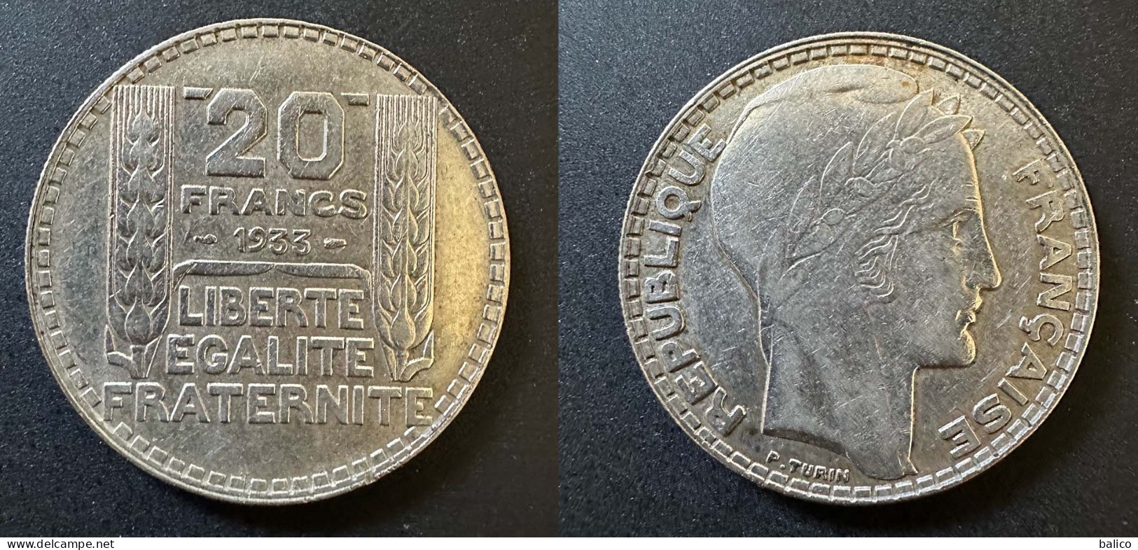 20 Francs Turin 1933 - Argent - Réf, P 02 - 20 Francs