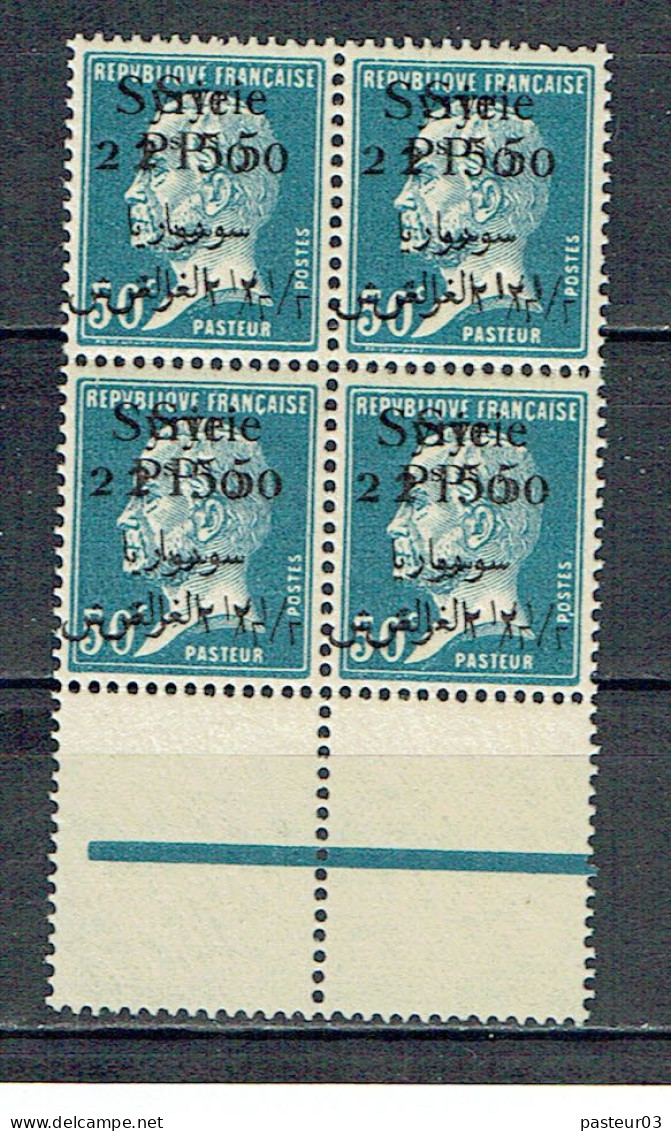 147 Syrie   Pasteur 50 C. Bleu Bloc De 4 Variété Double Surcharge Et Barre De Sécurité RARE - Ungebraucht