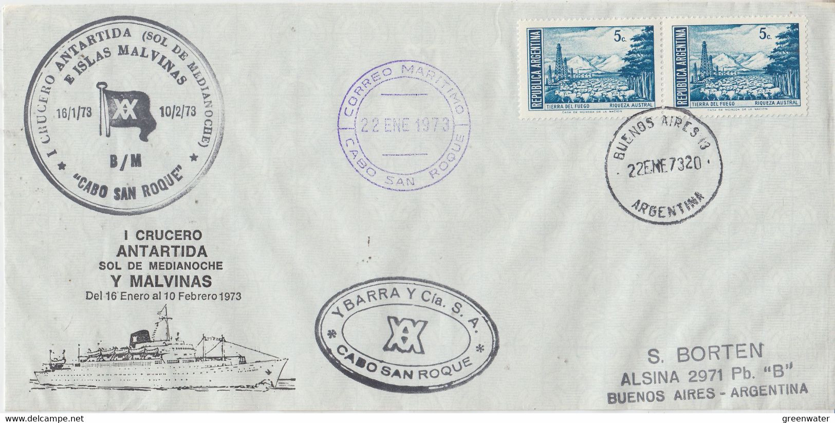 Antarctica Cabo San Roque Cruise Antarctica & Falkland Islands Ca Buenos Aires 22 ENE 1973 (F9080) - Navires & Brise-glace