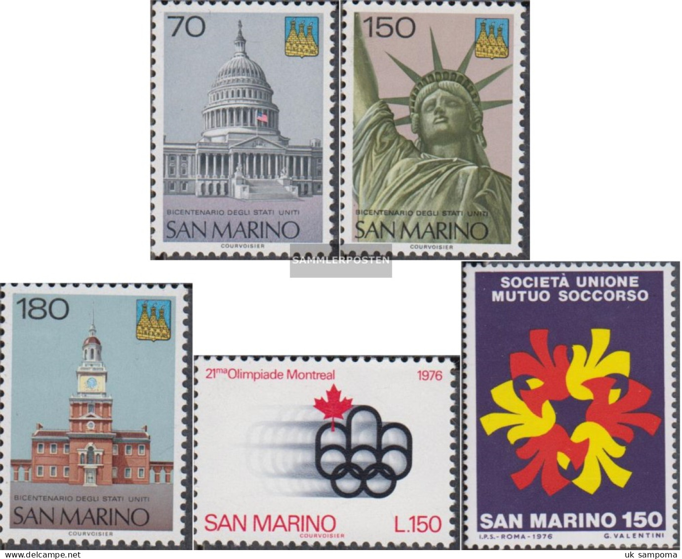 San Marino 1115-1117,1118,1121 (complete Issue) Unmounted Mint / Never Hinged 1976 U.S., Olympia, Insurance - Neufs