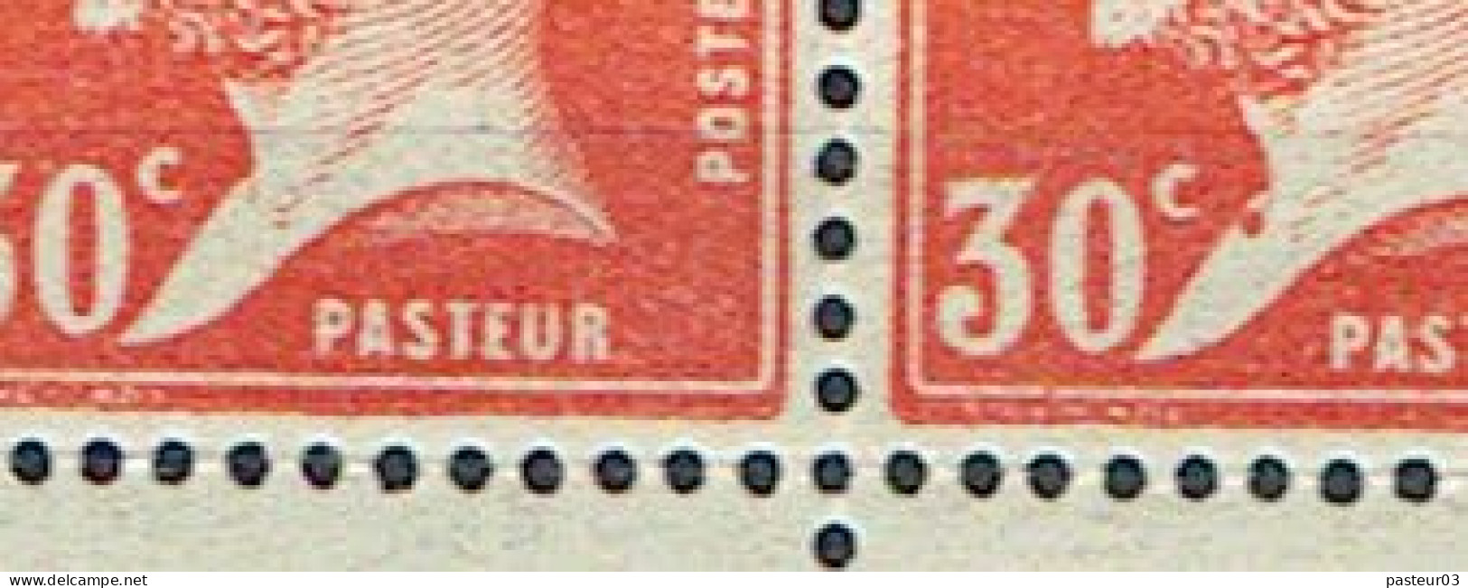 173 Pasteur 30 C. Rouge Paire Avec  Barre De Sécurité Variété Tache Dans Le Cou Luxe - 1922-26 Pasteur