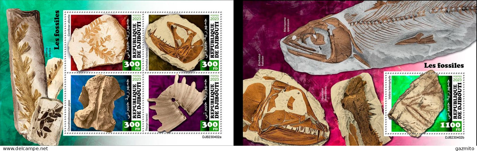 Djibouti 2023, Fossils, 4val In BF +BF - Fossiles