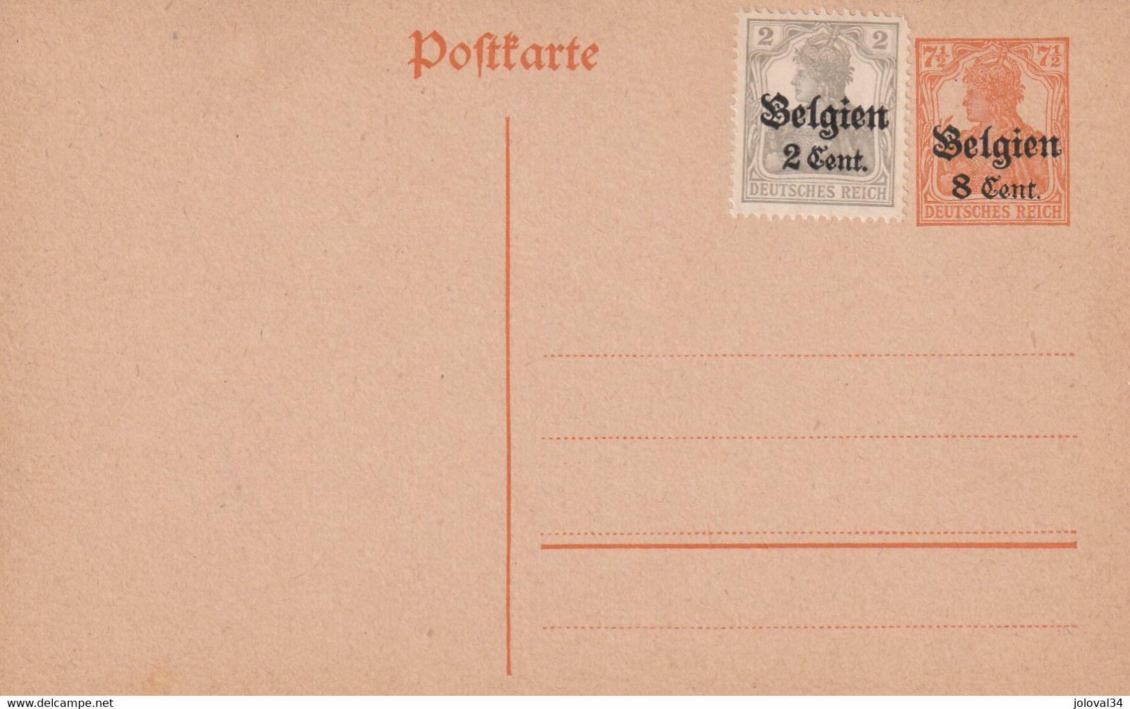 Allemagne Entier Postal 8 Cent Complément Affranchissement 2 Cent - Occupation De La Belgique - Neuf - Andere & Zonder Classificatie