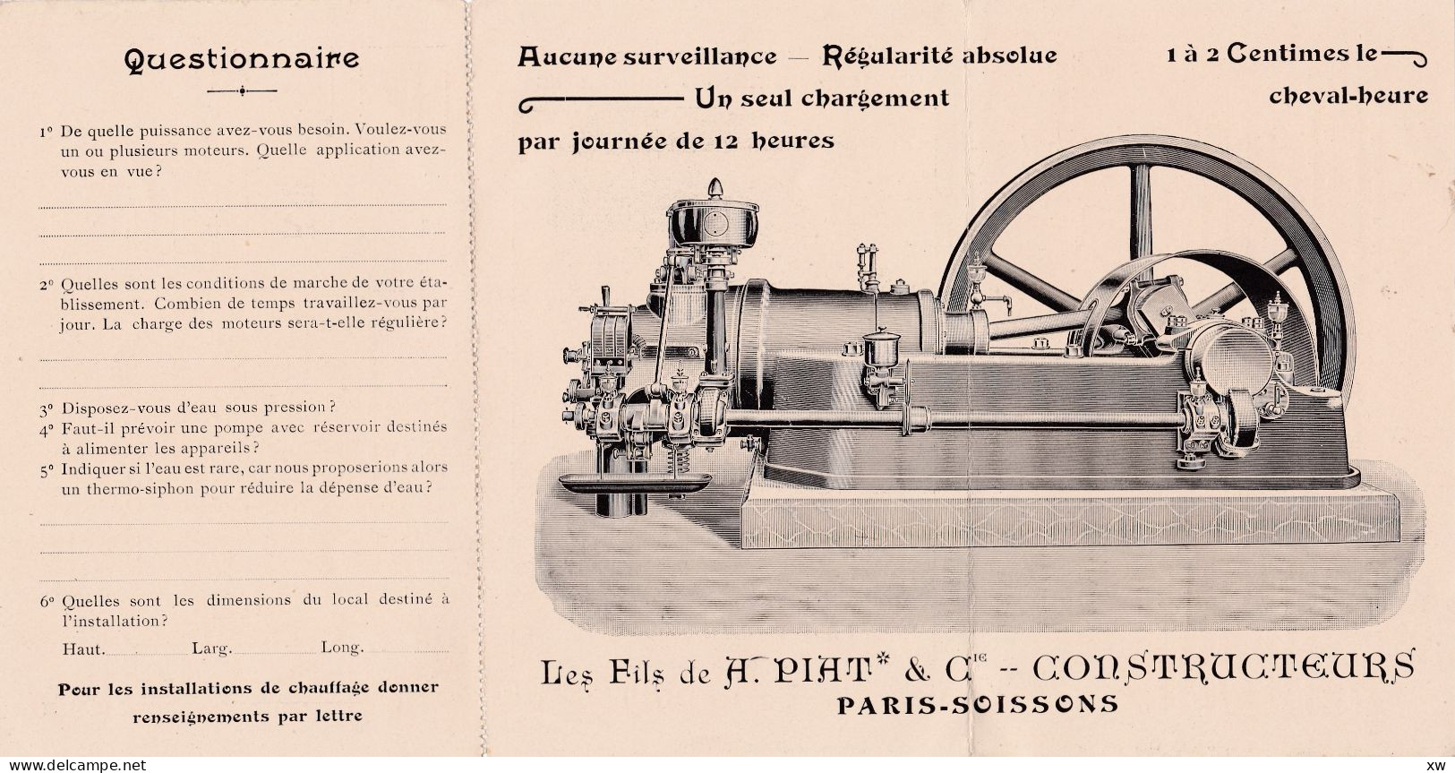 PARIS -75011-DEPLIANT COMMERCIAL EN 3 VOLETS PUBLICITE Les Fils De A. PIAT & Cie Gazogène Optimus, Moteurs Benz-15-05-24 - Advertising