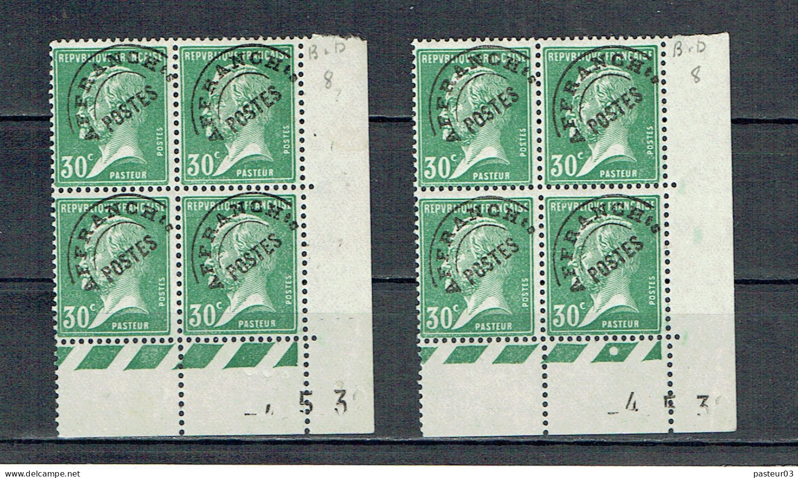 Préo 66 Pasteur 30 C. Vert Coin Daté 24-5-1932 Défaut D'encrage Du Dateur Cyl : B + D LUXE - 1922-26 Pasteur